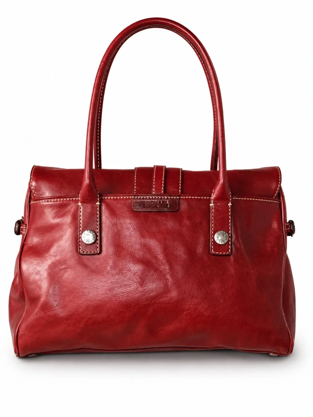Vintage Michael Kors Burgundy Red Leather Satchel Shoulder Bag Silver Hardware